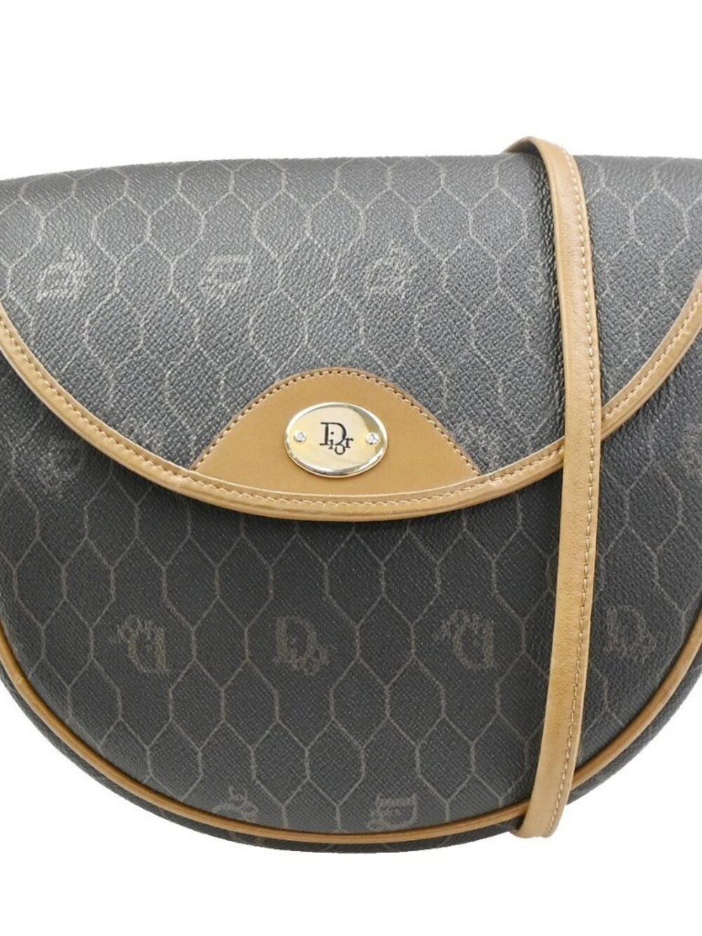 CHRISTIAN DIOR Honeycomb Pattern Shoulder Bag PVC Leather BK BN France 38KD595